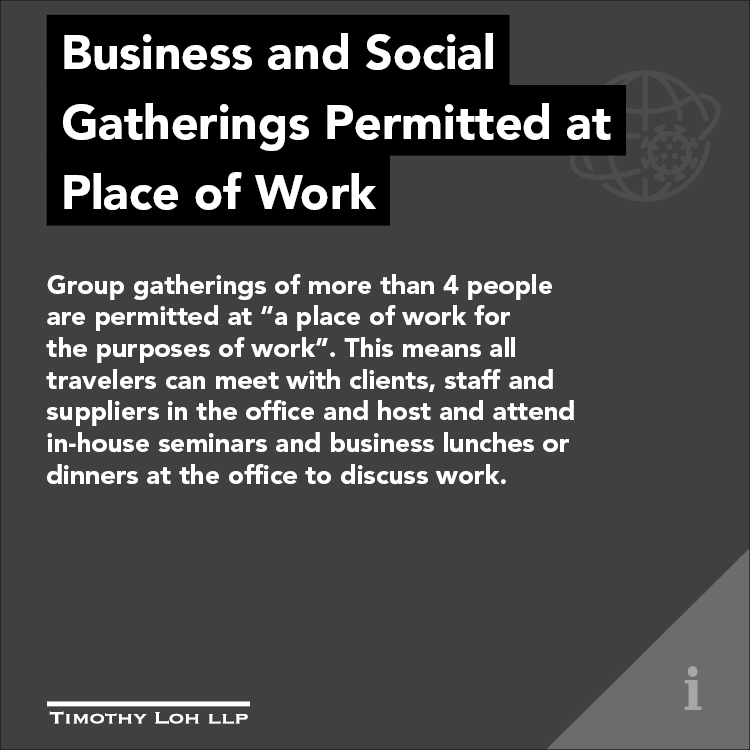 Business and Social 
 Gatherings Permitted at 
 Place of Work