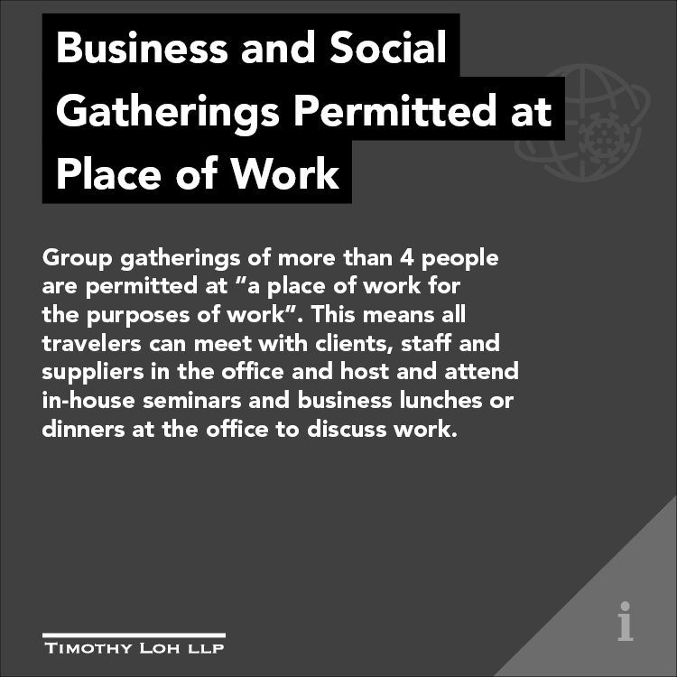 Business and Social 
 Gatherings Permitted at 
 Place of Work