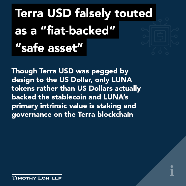 Terra USD falsely touted as a fiat-backed safe asset